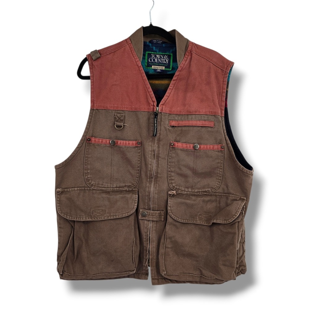 Town & Country Fleece Lined Mens Canvas Utility Hunting Vest Large‎ Vintage